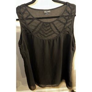 City Chic Black Sleeveless Sheer Mesh Detail Blouse